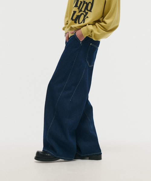 ILL'S（イルズ）の「WIDE DENIM PANTS / ワイドデニムパンツ バレルレッグ カーブパンツ バギーパンツ メンズ レディース ユニセックス（デニムパンツ・メンズ・ネイビー/ブラック・S/M/L）」の15枚目の写真