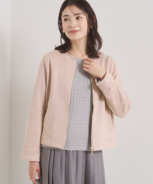 ITS'DEMO(イッツデモ)の「カットスエードジャケット(ノーカラージャケット・レディース・グリーン系/アイボリー/ベビーピンク・00)」の3枚目の写真