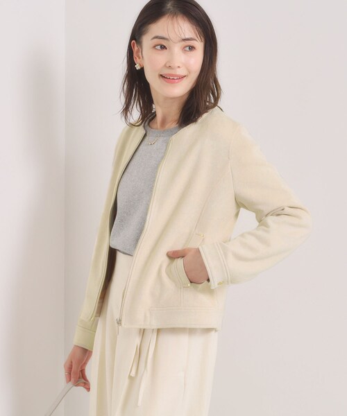 ITS'DEMO(イッツデモ)の「カットスエードジャケット(ノーカラージャケット・レディース・グリーン系/アイボリー/ベビーピンク・00)」の1枚目の写真