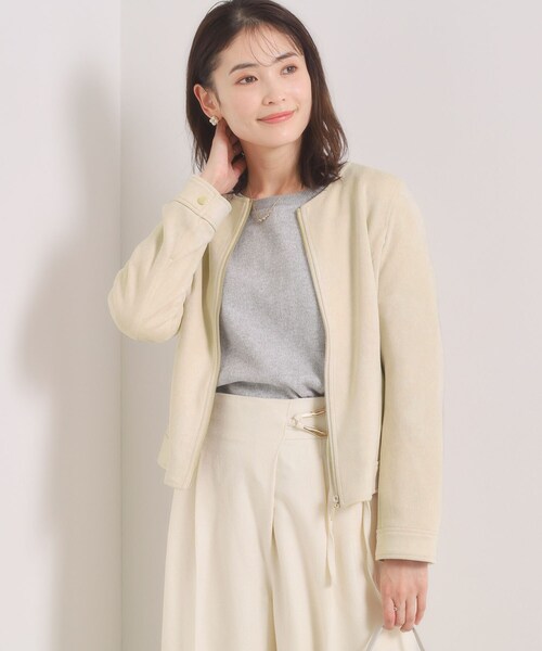 ITS'DEMO(イッツデモ)の「カットスエードジャケット(ノーカラージャケット・レディース・グリーン系/アイボリー/ベビーピンク・00)」の4枚目の写真