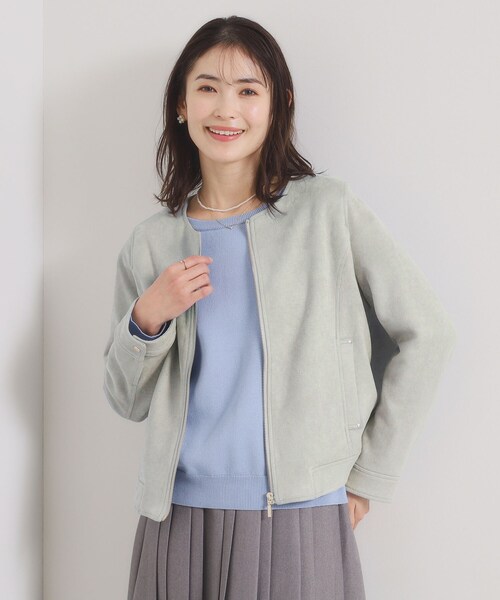 ITS'DEMO(イッツデモ)の「カットスエードジャケット(ノーカラージャケット・レディース・グリーン系/アイボリー/ベビーピンク・00)」の8枚目の写真