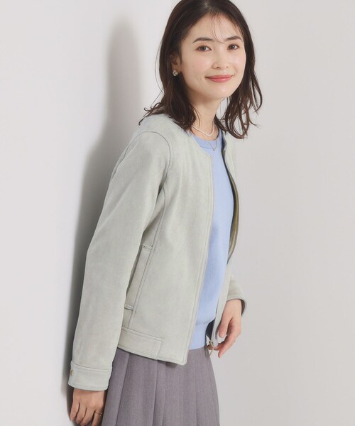 ITS'DEMO(イッツデモ)の「カットスエードジャケット(ノーカラージャケット・レディース・グリーン系/アイボリー/ベビーピンク・00)」の9枚目の写真