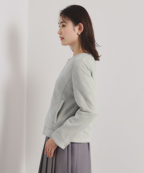 ITS'DEMO(イッツデモ)の「カットスエードジャケット(ノーカラージャケット・レディース・グリーン系/アイボリー/ベビーピンク・00)」の17枚目の写真