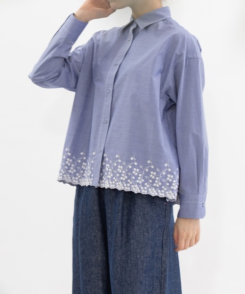 セール】裾刺繍クロップドシャツ（シャツ/ブラウス）｜nop de nod