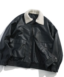 おしゃれスタ（オシャレスタ）の「2WAY ヴィンテージライク PU レザー 襟ボア ブルゾン/レザレット ブルゾン レディース メンズ（ブルゾン）」