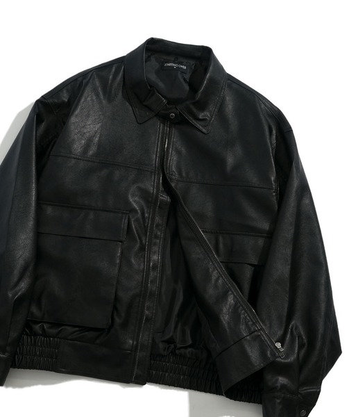 おしゃれスタ(オシャレスタ)の「2WAY ヴィンテージライク PU レザー 襟ボア ブルゾン/レザレット ブルゾン オーバーサイズ メンズ レディース(ブルゾン・メンズ・ブラック/ブラウン・L/M)」の1枚目の写真