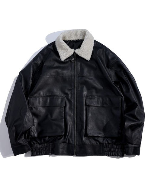 おしゃれスタ(オシャレスタ)の「2WAY ヴィンテージライク PU レザー 襟ボア ブルゾン/レザレット ブルゾン オーバーサイズ メンズ レディース(ブルゾン・メンズ・ブラック/ブラウン・L/M)」の17枚目の写真