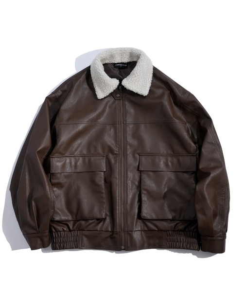 おしゃれスタ(オシャレスタ)の「2WAY ヴィンテージライク PU レザー 襟ボア ブルゾン/レザレット ブルゾン オーバーサイズ メンズ レディース(ブルゾン・メンズ・ブラック/ブラウン・L/M)」の11枚目の写真