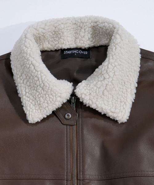 おしゃれスタ(オシャレスタ)の「2WAY ヴィンテージライク PU レザー 襟ボア ブルゾン/レザレット ブルゾン オーバーサイズ メンズ レディース(ブルゾン・メンズ・ブラック/ブラウン・L/M)」の13枚目の写真