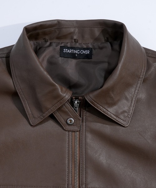 おしゃれスタ(オシャレスタ)の「2WAY ヴィンテージライク PU レザー 襟ボア ブルゾン/レザレット ブルゾン オーバーサイズ メンズ レディース(ブルゾン・メンズ・ブラック/ブラウン・L/M)」の15枚目の写真