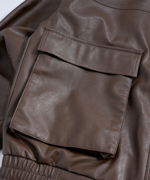 おしゃれスタ(オシャレスタ)の「2WAY ヴィンテージライク PU レザー 襟ボア ブルゾン/レザレット ブルゾン オーバーサイズ メンズ レディース(ブルゾン・メンズ・ブラック/ブラウン・L/M)」の16枚目の写真
