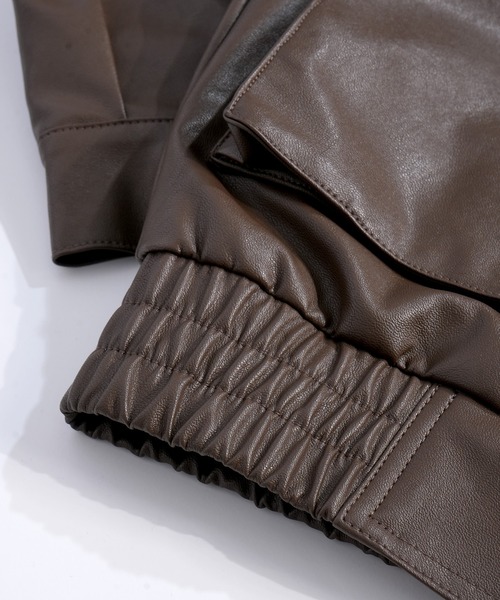 おしゃれスタ(オシャレスタ)の「2WAY ヴィンテージライク PU レザー 襟ボア ブルゾン/レザレット ブルゾン オーバーサイズ メンズ レディース(ブルゾン・メンズ・ブラック/ブラウン・L/M)」の5枚目の写真