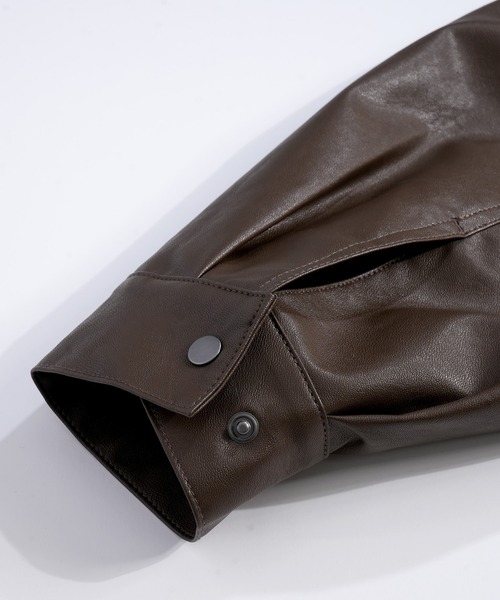 おしゃれスタ(オシャレスタ)の「2WAY ヴィンテージライク PU レザー 襟ボア ブルゾン/レザレット ブルゾン オーバーサイズ メンズ レディース(ブルゾン・メンズ・ブラック/ブラウン・L/M)」の7枚目の写真