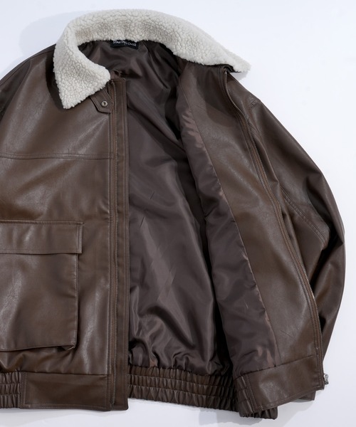 おしゃれスタ(オシャレスタ)の「2WAY ヴィンテージライク PU レザー 襟ボア ブルゾン/レザレット ブルゾン オーバーサイズ メンズ レディース(ブルゾン・メンズ・ブラック/ブラウン・L/M)」の8枚目の写真