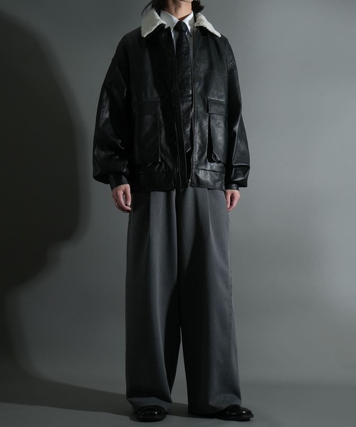 おしゃれスタ(オシャレスタ)の「2WAY ヴィンテージライク PU レザー 襟ボア ブルゾン/レザレット ブルゾン オーバーサイズ メンズ レディース(ブルゾン・メンズ・ブラック/ブラウン・L/M)」の10枚目の写真