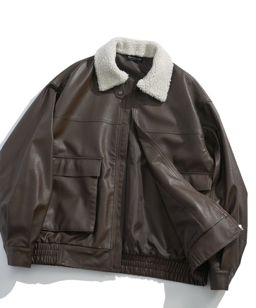 おしゃれスタ(オシャレスタ)の「2WAY ヴィンテージライク PU レザー 襟ボア ブルゾン/レザレット ブルゾン オーバーサイズ メンズ レディース(ブルゾン・メンズ・ブラック/ブラウン・L/M)」の20枚目の写真