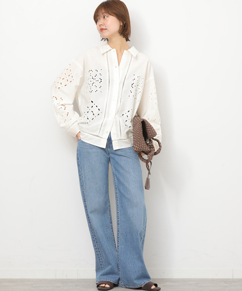 JOURNAL STANDARD relume（ジャーナルスタンダード　レリューム）の「［26SS新作］カットワークエンブロイダリーシャツ（シャツ/ブラウス・レディース・ブラック/アイボリー・FREE）」の5枚目の写真