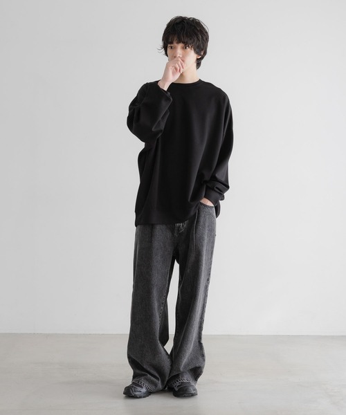 LOWRYS FARM（ローリーズファーム）の「【LFM(U)】ライトDENIMタックワイドＰ　646326（デニムパンツ・メンズ・ブラック/インディゴブルー/ワンウォッシュ・MEDIUM/LARGE）」の4枚目の写真