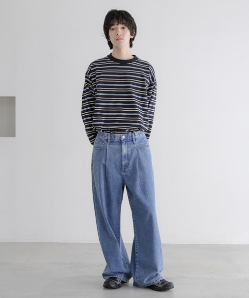 LOWRYS FARM（ローリーズファーム）の「【LFM(U)】ライトDENIMタックワイドＰ　646326（デニムパンツ・メンズ・ブラック/インディゴブルー/ワンウォッシュ・MEDIUM/LARGE）」の12枚目の写真