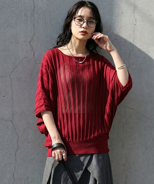 antiqua（アンティカ）の「ストライプ シアー ドルマン ニット（ニット/セーター・レディース・ブラック/ブラウン系その他/パープル系その他/ホワイト/レッド・ONESIZE）」の18枚目の写真