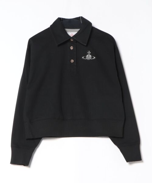 Vivienne Westwood（ヴィヴィアンウエストウッド）の「ボンディングジャージ　オーブパッチ　ポロトップ（Tシャツ/カットソー・レディース・チャコールグレー/ブラック・FREE）」の2枚目の写真