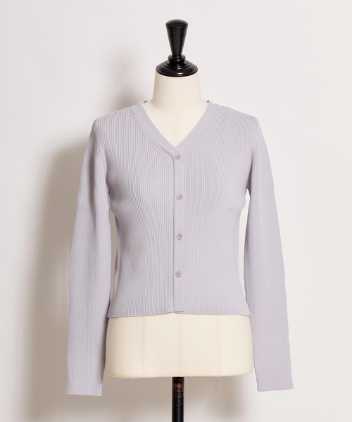 NOELA(ノエラ)の「Vネックボタンリブニット(カーディガン/ボレロ・レディース・ネイビー/オフホワイト/イエロー/ラベンダー・フリー)」の3枚目の写真
