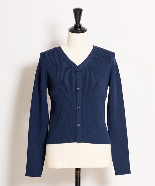 NOELA(ノエラ)の「Vネックボタンリブニット(カーディガン/ボレロ・レディース・ネイビー/オフホワイト/イエロー/ラベンダー・フリー)」の1枚目の写真