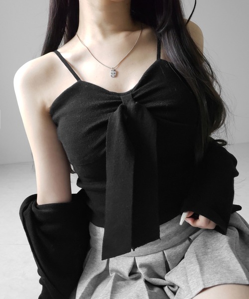 me+em select（ミームセレクト）の「【 ２点セット 】リボンニットキャミソール ＋ カーディガンセット ／ribbon knit camisole + cardigan SET（アンサンブル・レディース・アイボリー/ブラック/ピンク・FREE）」の17枚目の写真
