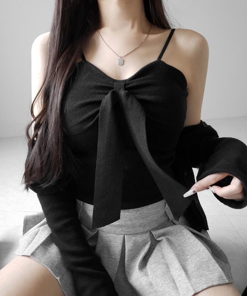 me+em select（ミームセレクト）の「【 ２点セット 】リボンニットキャミソール ＋ カーディガンセット ／ribbon knit camisole + cardigan SET（アンサンブル・レディース・アイボリー/ブラック/ピンク・FREE）」の18枚目の写真