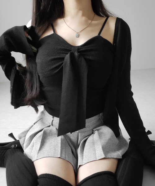 me+em select（ミームセレクト）の「【 ２点セット 】リボンニットキャミソール ＋ カーディガンセット ／ribbon knit camisole + cardigan SET（アンサンブル・レディース・アイボリー/ブラック/ピンク・FREE）」の21枚目の写真