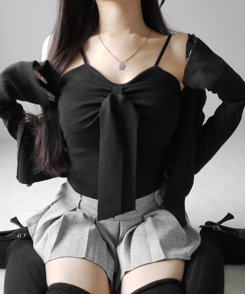 me+em select（ミームセレクト）の「【 ２点セット 】リボンニットキャミソール ＋ カーディガンセット ／ribbon knit camisole + cardigan SET（アンサンブル・レディース・アイボリー/ブラック/ピンク・FREE）」の19枚目の写真