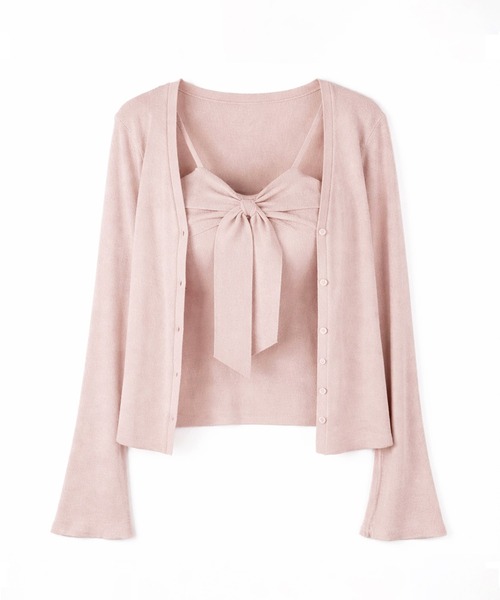 me+em select（ミームセレクト）の「【 ２点セット 】リボンニットキャミソール ＋ カーディガンセット ／ribbon knit camisole + cardigan SET（アンサンブル・レディース・アイボリー/ブラック/ピンク・FREE）」の4枚目の写真