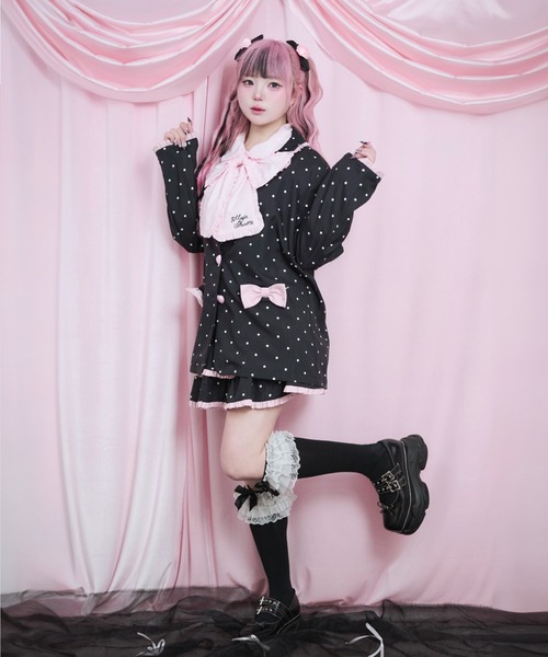 Magia Charm（マギアチャーム）の「リボンフリルドット柄セットアップ（テーラードジャケット・レディース・ブラック/ピンク・F）」の7枚目の写真