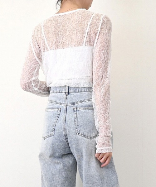 STYLEBLOCK(スタイルブロック)の「ストレッチレースクルーネックプルオーバー(Tシャツ/カットソー・レディース・アイボリー/ピンク/ブラック/ライトブルー/ホワイト・M)」の7枚目の写真