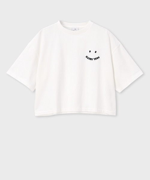 PS Paul Smith（ピーエスポールスミス）の「ウィメンズ "Happy" クロップド 半袖Tシャツ / 255406 J340S（Tシャツ/カットソー・レディース・ネイビー/オフホワイト・SMALL/MEDIUM）」の2枚目の写真