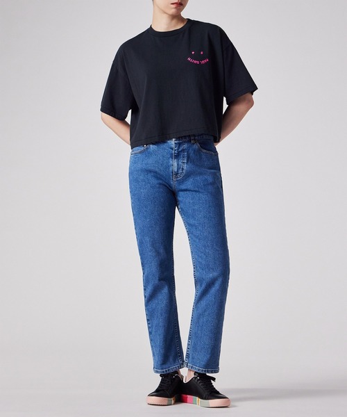 PS Paul Smith（ピーエスポールスミス）の「ウィメンズ "Happy" クロップド 半袖Tシャツ / 255406 J340S（Tシャツ/カットソー・レディース・ネイビー/オフホワイト・SMALL/MEDIUM）」の11枚目の写真