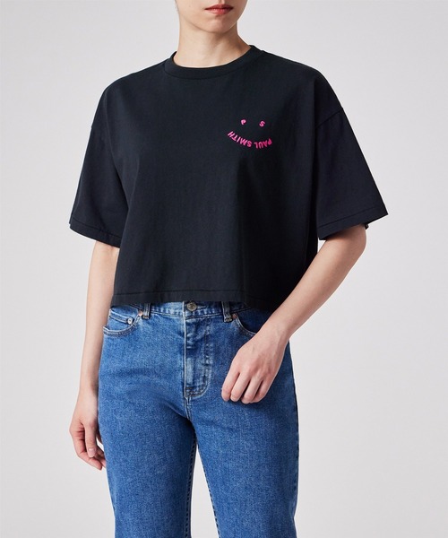 PS Paul Smith（ピーエスポールスミス）の「ウィメンズ "Happy" クロップド 半袖Tシャツ / 255406 J340S（Tシャツ/カットソー・レディース・ネイビー/オフホワイト・SMALL/MEDIUM）」の12枚目の写真