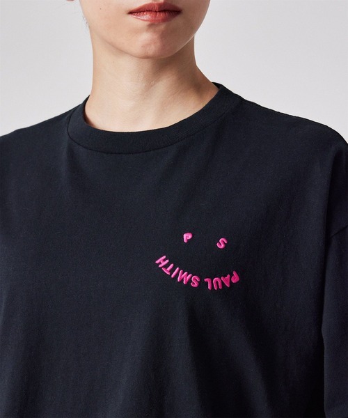 PS Paul Smith（ピーエスポールスミス）の「ウィメンズ "Happy" クロップド 半袖Tシャツ / 255406 J340S（Tシャツ/カットソー・レディース・ネイビー/オフホワイト・SMALL/MEDIUM）」の14枚目の写真