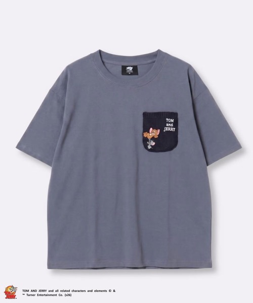 Tom＆Jerry（トムアンドジェリー）の「【TOM&JERRY /トム＆ジェリー】ニットポケット刺繍 半袖Tシャツ（Tシャツ/カットソー・メンズ・アイボリー/ブルー・XL/L/M/S）」の2枚目の写真
