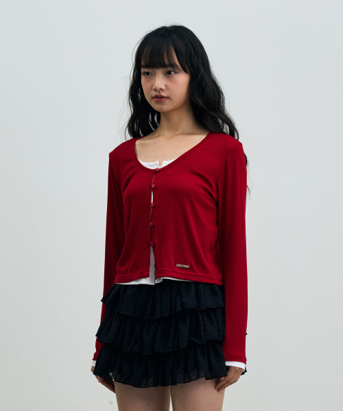 ARI(アリ)の「LYLA LAYERED CARDIGAN / RED-WHITE(カーディガン/ボレロ・レディース・レッド・FREE)」の2枚目の写真
