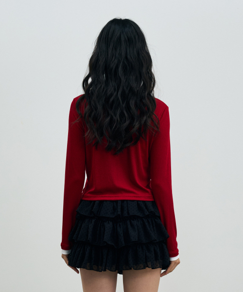 ARI(アリ)の「LYLA LAYERED CARDIGAN / RED-WHITE(カーディガン/ボレロ・レディース・レッド・FREE)」の3枚目の写真