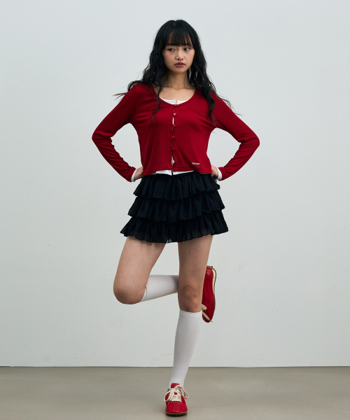 ARI(アリ)の「LYLA LAYERED CARDIGAN / RED-WHITE(カーディガン/ボレロ・レディース・レッド・FREE)」の4枚目の写真