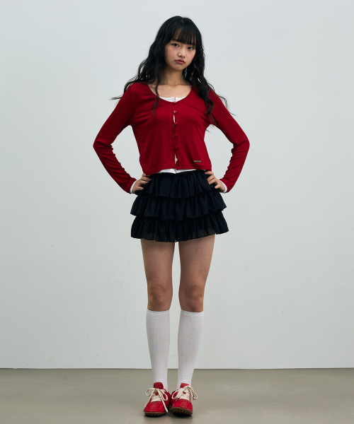 ARI(アリ)の「LYLA LAYERED CARDIGAN / RED-WHITE(カーディガン/ボレロ・レディース・レッド・FREE)」の5枚目の写真