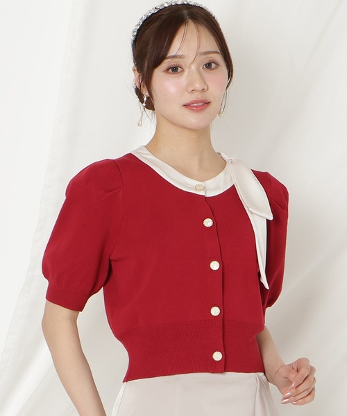 WILLSELECTION（ウィルセレクション）の「リボンパフカーディガン（カーディガン/ボレロ・レディース・ピンク/ネイビー×ホワイト/ピンクベージュ/ミント/ブラック/レッド/ネイビー/サックスブルー・FREE）」の8枚目の写真