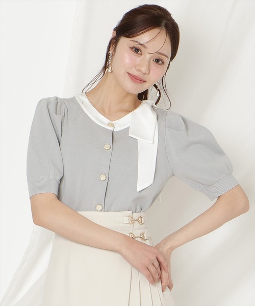 WILLSELECTION（ウィルセレクション）の「リボンパフカーディガン（カーディガン/ボレロ・レディース・ピンク/ネイビー×ホワイト/ピンクベージュ/ミント/ブラック/レッド/ネイビー/サックスブルー・FREE）」の5枚目の写真