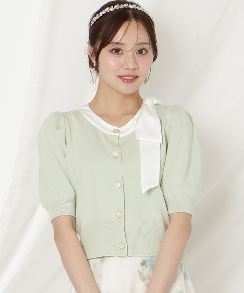 WILLSELECTION（ウィルセレクション）の「リボンパフカーディガン（カーディガン/ボレロ・レディース・ピンク/ネイビー×ホワイト/ピンクベージュ/ミント/ブラック/レッド/ネイビー/サックスブルー・FREE）」の3枚目の写真