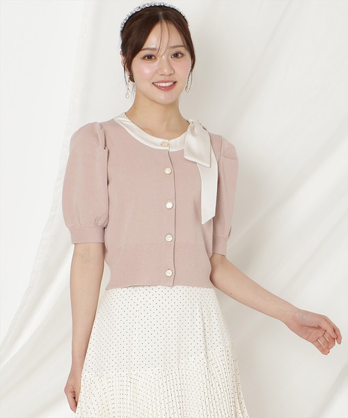 WILLSELECTION（ウィルセレクション）の「リボンパフカーディガン（カーディガン/ボレロ・レディース・ピンク/ネイビー×ホワイト/ピンクベージュ/ミント/ブラック/レッド/ネイビー/サックスブルー・FREE）」の22枚目の写真