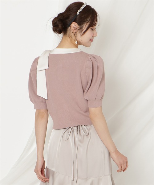 WILLSELECTION（ウィルセレクション）の「リボンパフカーディガン（カーディガン/ボレロ・レディース・ピンク/ネイビー×ホワイト/ピンクベージュ/ミント/ブラック/レッド/ネイビー/サックスブルー・FREE）」の15枚目の写真