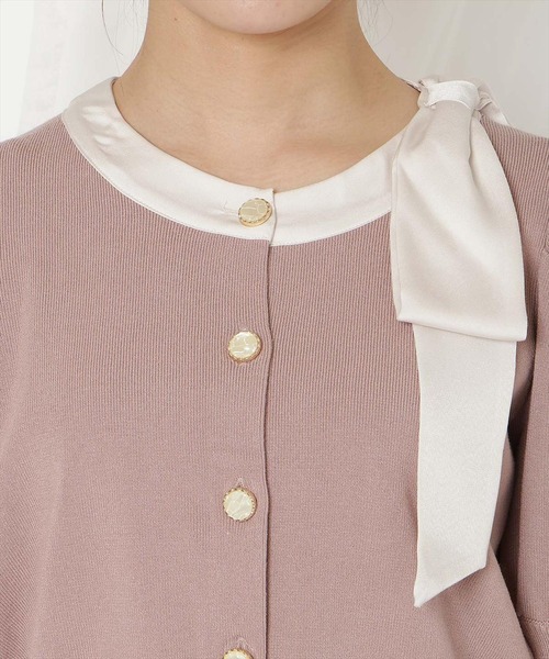 WILLSELECTION（ウィルセレクション）の「リボンパフカーディガン（カーディガン/ボレロ・レディース・ピンク/ネイビー×ホワイト/ピンクベージュ/ミント/ブラック/レッド/ネイビー/サックスブルー・FREE）」の16枚目の写真