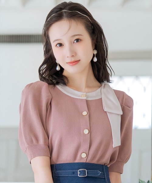 WILLSELECTION（ウィルセレクション）の「リボンパフカーディガン（カーディガン/ボレロ・レディース・ピンク/ネイビー×ホワイト/ピンクベージュ/ミント/ブラック/レッド/ネイビー/サックスブルー・FREE）」の20枚目の写真